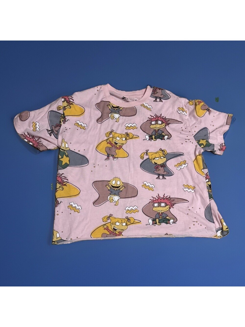 Nickelodeon Rugrats Pink All Over Print Crop Top T-Shirt Womens Size Large 90s
